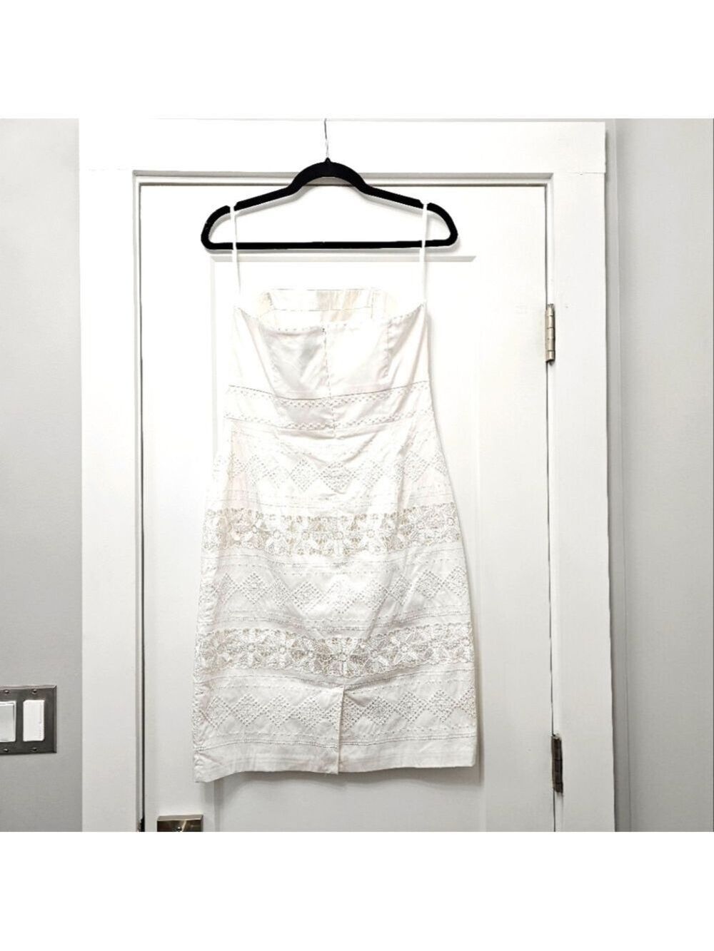White House Black Market White Strapless Embroidered Eyelet Lace Dress Size 10 - Picture 6 of 14